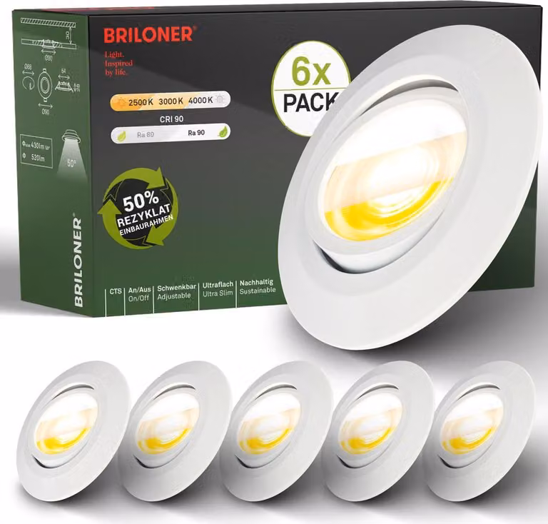Set da 6 faretti da incasso a LED 230V Faretti da incasso a LED orientabili CTS Ra90