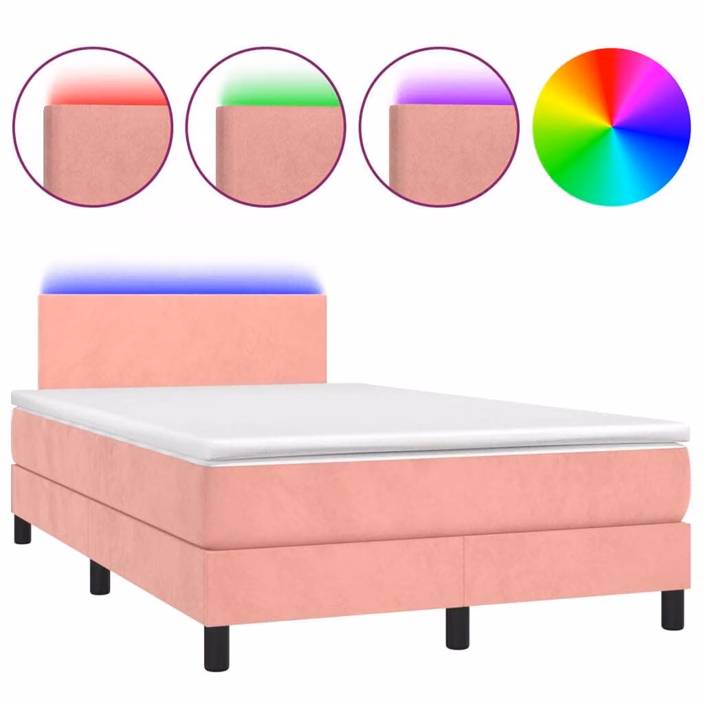 Letto a Molle con Materasso e LED Rosa 120x200 cm in Velluto