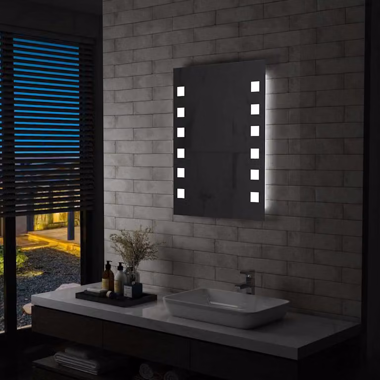 Specchio da parete con LED vidaXL per bagno, rettangolare, L: 60 cm, H: 80 cm, disponibile in argento o nero