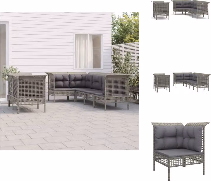 vidaXL set da salotto da giardino 7 pezzi con cuscini in poly rattan grigio - Set di mobili da giardino