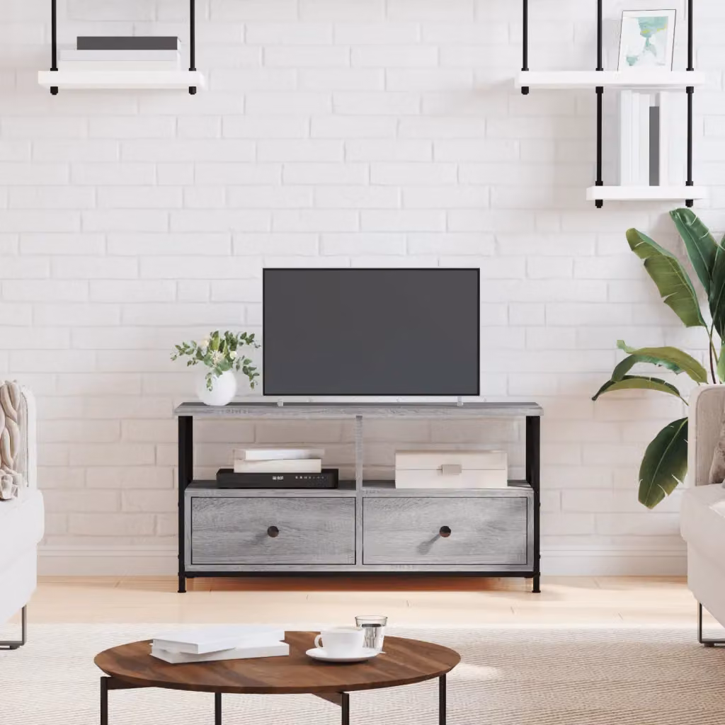 Mobile TV vidaXL in stile industriale in legno e metallo, Grigio Sonoma, L 90 cm x P 33 cm x H 45 cm