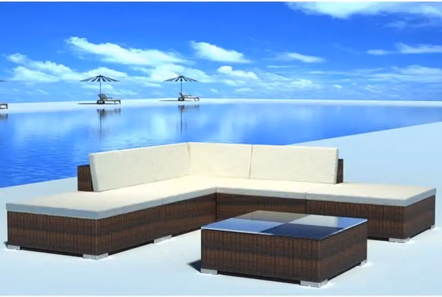 Set Divani da Giardino 6 pz con Cuscini in Polyrattan Marrone 42085