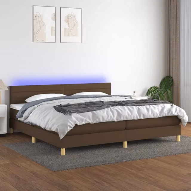 Letto Ibrido vidaXL con Materasso a Molle, Illuminazione LED e Porte USB, Tessuto Marrone e Bianco, L/P: 200 x 200 cm