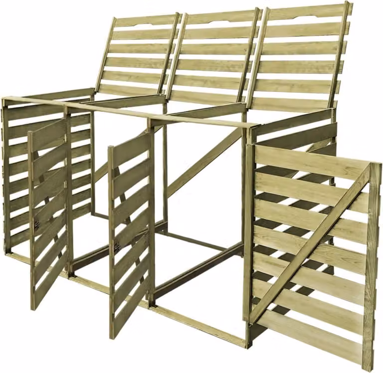 Copribidone per Spazzatura Triplo 240 L in Legno Impregnato