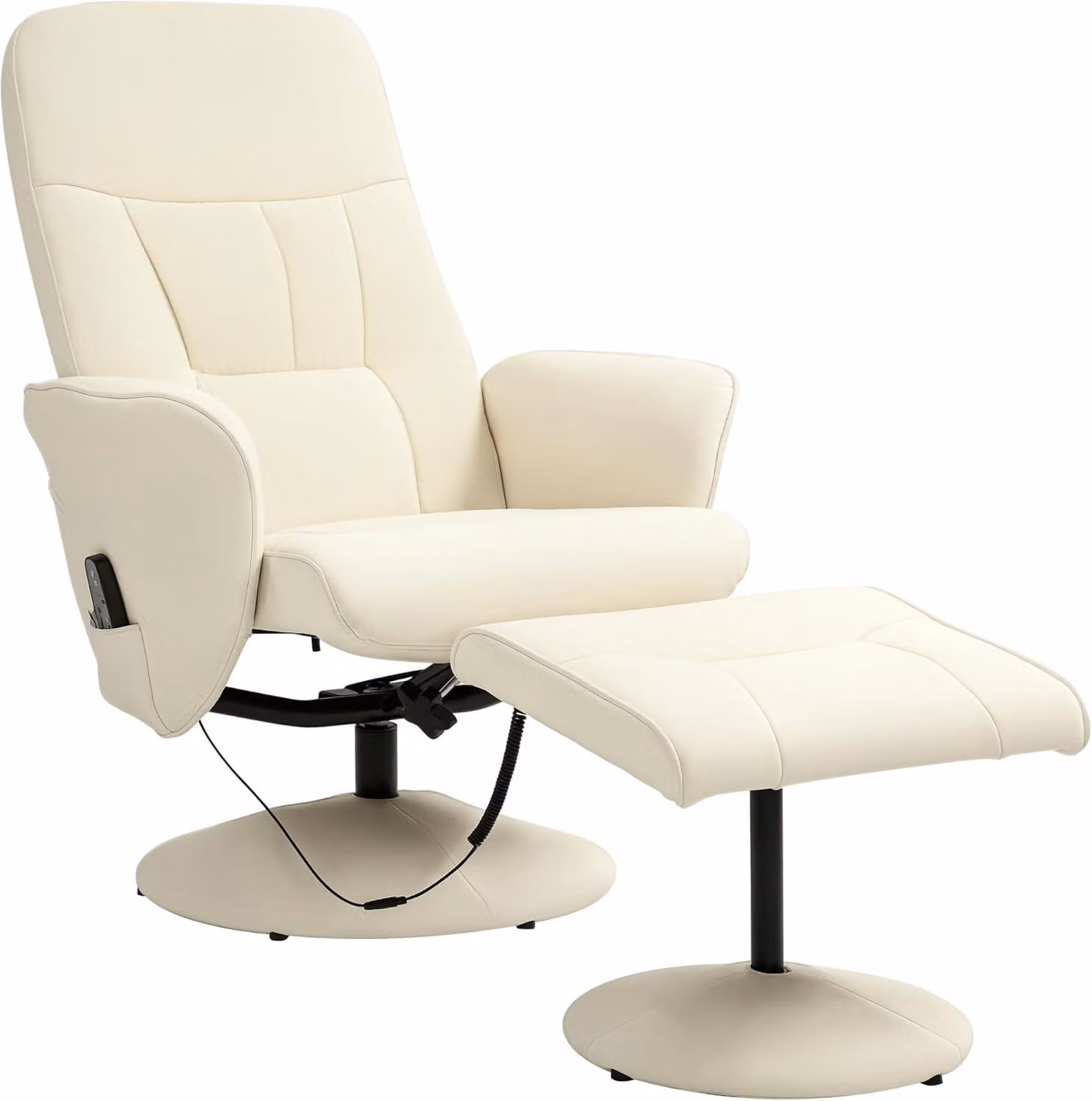 Poltrona reclinabile elettrica con poggiapiedi - Poltrona massaggiante - Poltrona girevole - Poltrona per la TV - Colore: bianco crema