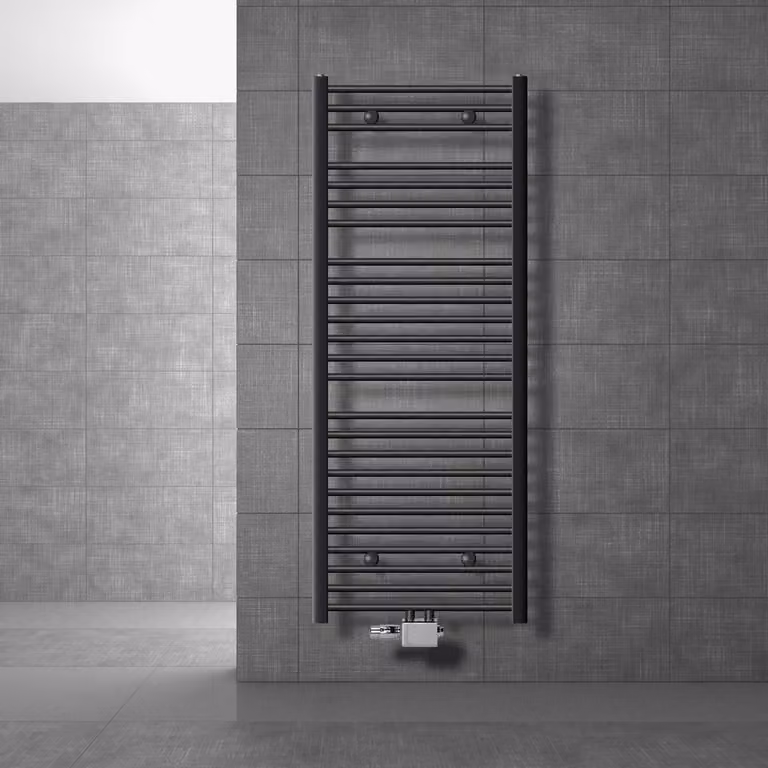 LuxeBath Radiatore da bagno attacco centrale 600x1500 mm antracite diritto con set di collegamento incl. termostato Forma universale ad angolo e a pavimento, senza elemento riscaldante