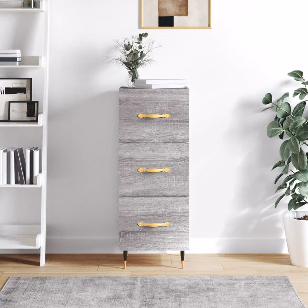Credenza moderna vidaXL in legno e metallo, Grigio opaco, L: 34,5 cm, P: 34 cm, H: 90 cm