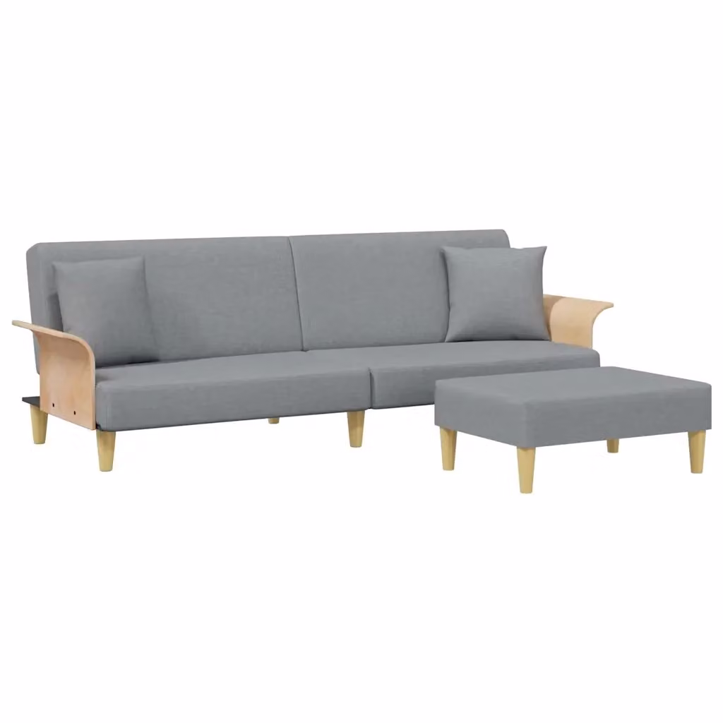 Divano Letto 2 Posti vidaXL in Velluto Grigio con Poggiapiedi e Cuscini, Funzione Letto e Poggiatesta Regolabile, L: 224 cm, P: 84,5 cm, H: 70 cm – 2