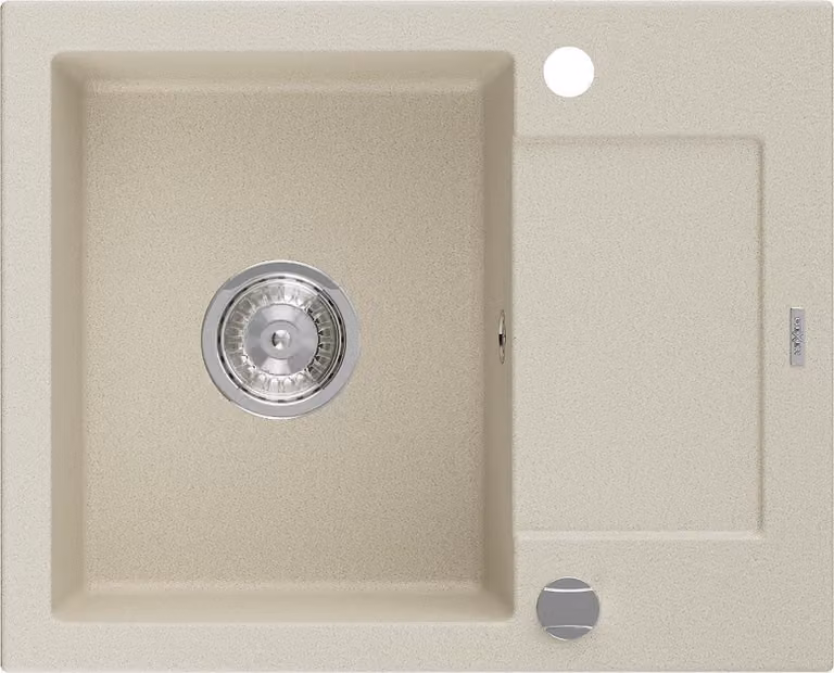 Mexen Enzo lavello in granito ad 1 vasca con gocciolatoio 576 x 465 mm, beige, sifone cromato - 6506571005-69
