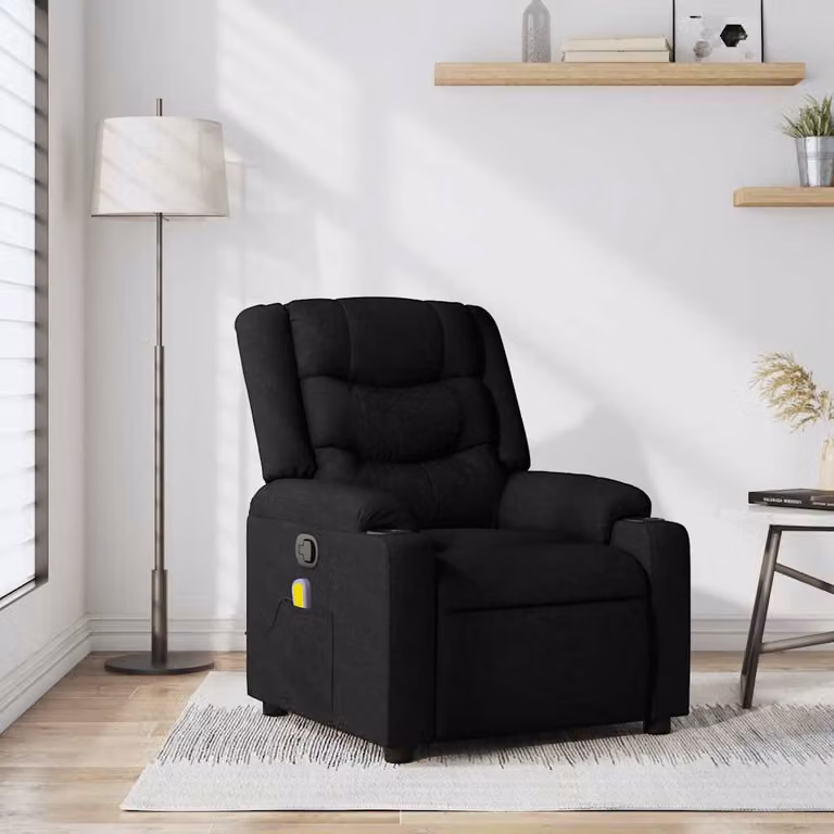 vidaXL Poltrona reclinabile relax in tessuto nero con braccioli e leva manuale