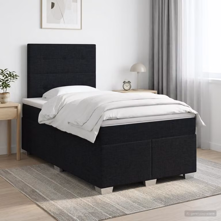 Letto box spring vidaXL con materasso a molle insacchettate in tessuto nero L/P/H: 120 x 200 x 76,7 cm