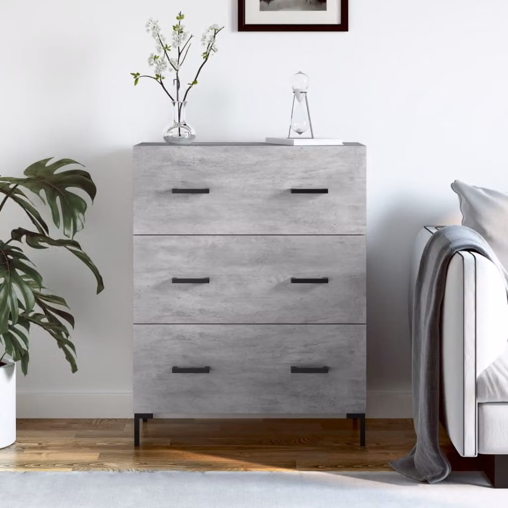 Credenza vidaXL in legno multistrato e metallo, Grigio Cemento, L: 69,5 cm, P: 34 cm, H: 90 cm