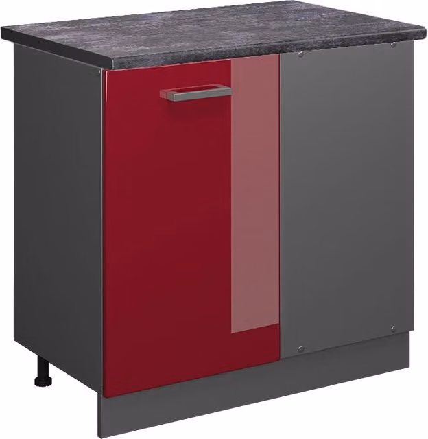 Mobile ad angolo cucina R-Line Rosso lucido/Antracite 86 cm, PL Antracite Vicco