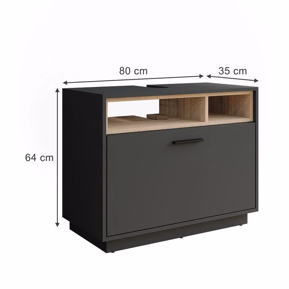 Mobiletto da bagno Beatrice Vicco Antracite con cassetto e ripiani L: 80 cm, P: 64 cm, H: 35 cm – 2