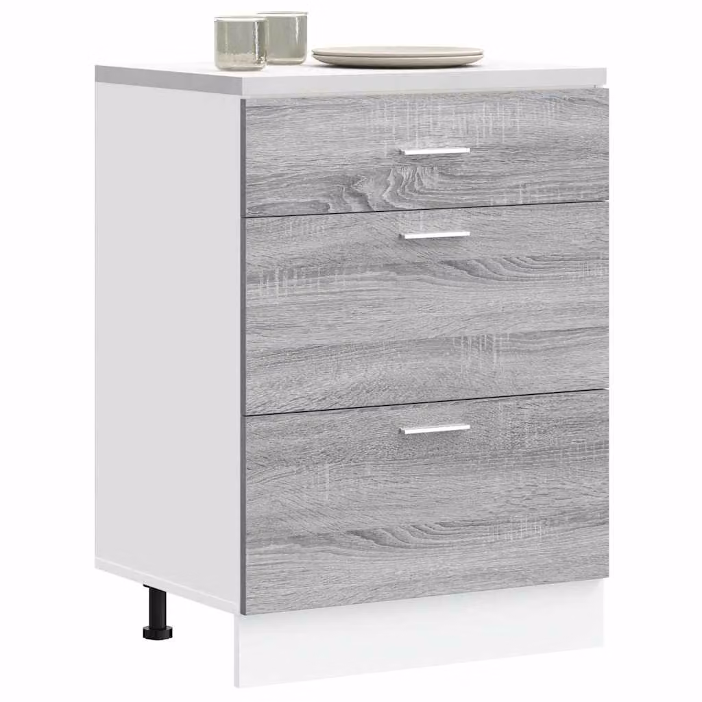 Base da cucina moderna vidaXL Lyon Grigio Sonoma in legno e MDF con cassetti e ante, L: 60 cm, P: 46 cm, H: 81,5 cm