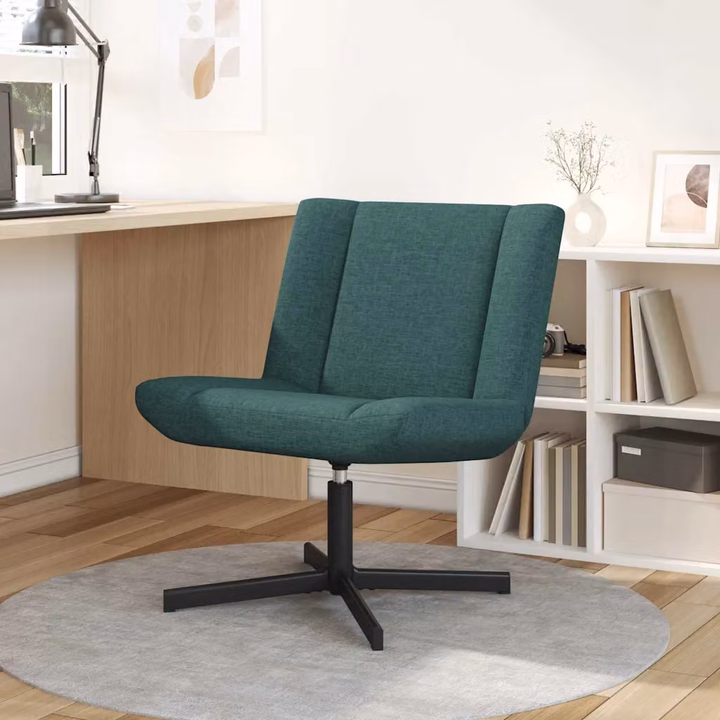Sedia girevole moderna vidaXL in tessuto verde e nero con struttura in metallo L: 63 cm, P: 75 cm, H: 76 cm
