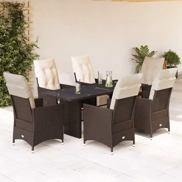 Set Bistrò da Giardino 7 pz con Cuscini in Polyrattan Marrone 3276921