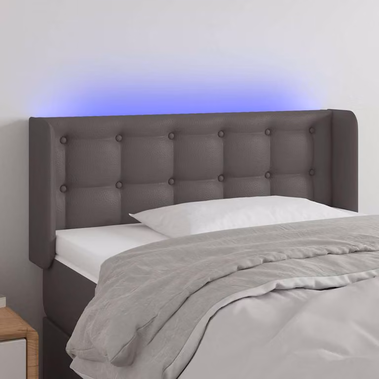 Testiera per letto vidaXL in similpelle grigia con illuminazione LED e porta di ricarica USB, L: 103 cm, P: 16 cm, H: 78-88 cm