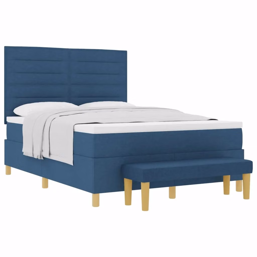 Letto a molle con testiera blu vidaXL in tessuto e legno L: 160 cm, P: 200 cm, H: 128 cm – 2