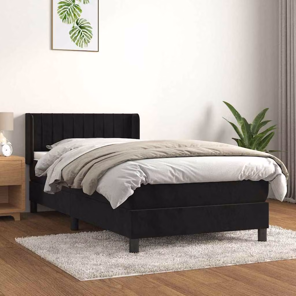 vidaXL Giroletto a Molle con Materasso in Velluto Nero L/P/H: 80 x 200 cm – 1