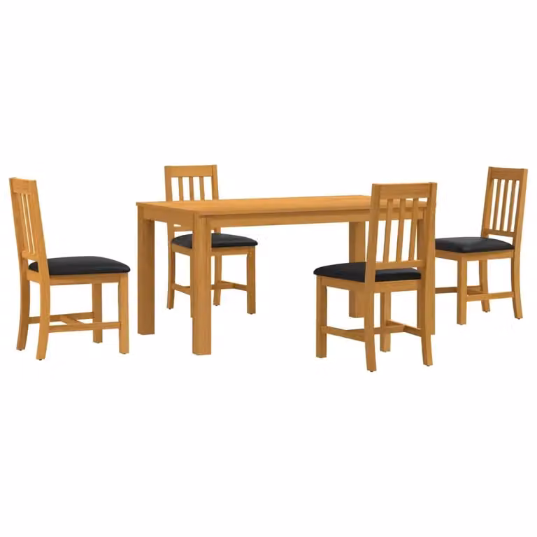 Set da pranzo moderno vidaXL in legno di quercia composto da tavolo rettangolare e 4 sedie, Nero e Marrone