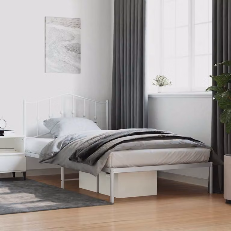 vidaXL Giroletto con Testiera in Metallo Bianco L: 112 cm, P: 207 cm, H: 98 cm