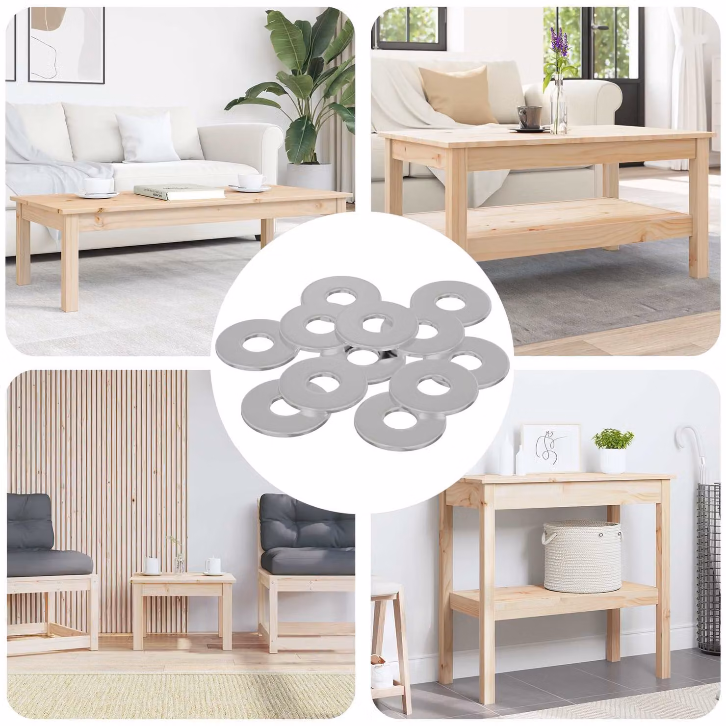 Set di 12 rondelle piatte vidaXL in acciaio zincato argento L 12 cm x P 12 cm x H 1,2 cm