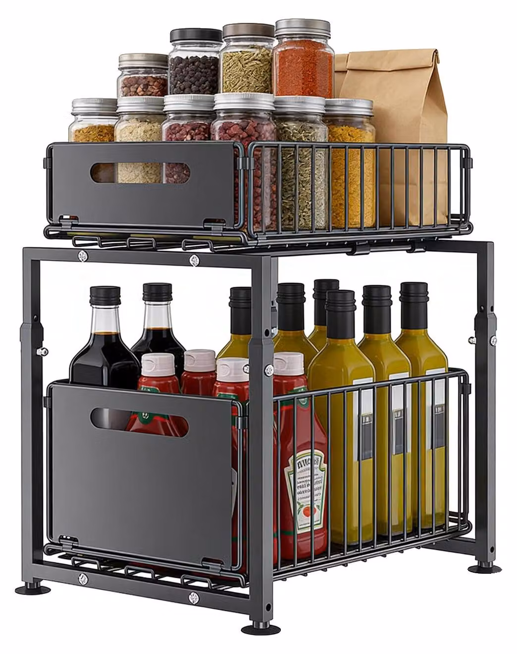 Organizzatore estraibile, altezza regolabile, cassetto estraibile, colore nero