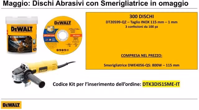 Smerigliatrice DeWalt da 800W gialla con 300 dischi da 115mm in omaggio – 1