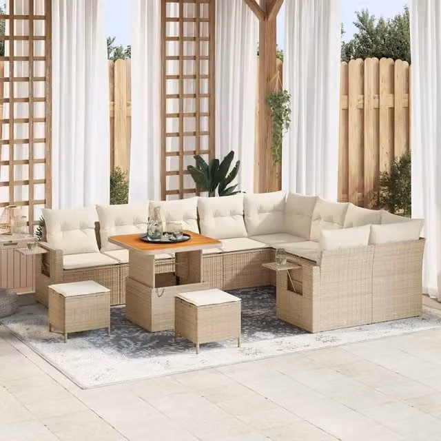 Set Divano da Giardino vidaXL a forma a U con 12 pezzi, Beige e Bianco, con struttura in metallo e cuscini inclusi – 1