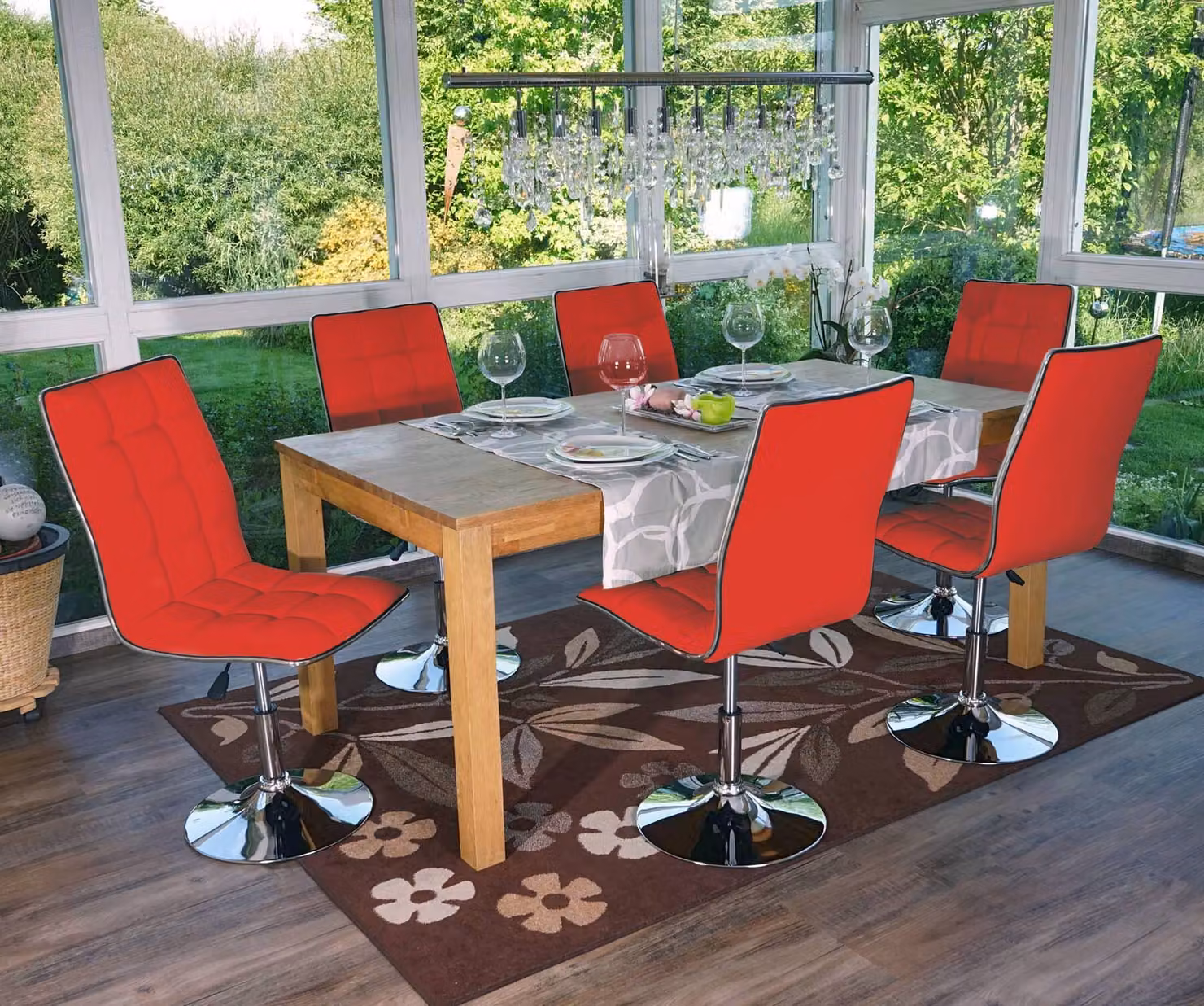 Set da 6 sedie da pranzo MCW-C41, sedie da cucina, regolabili in altezza e girevoli, in Pelle finta certificata MVG ~ rosso