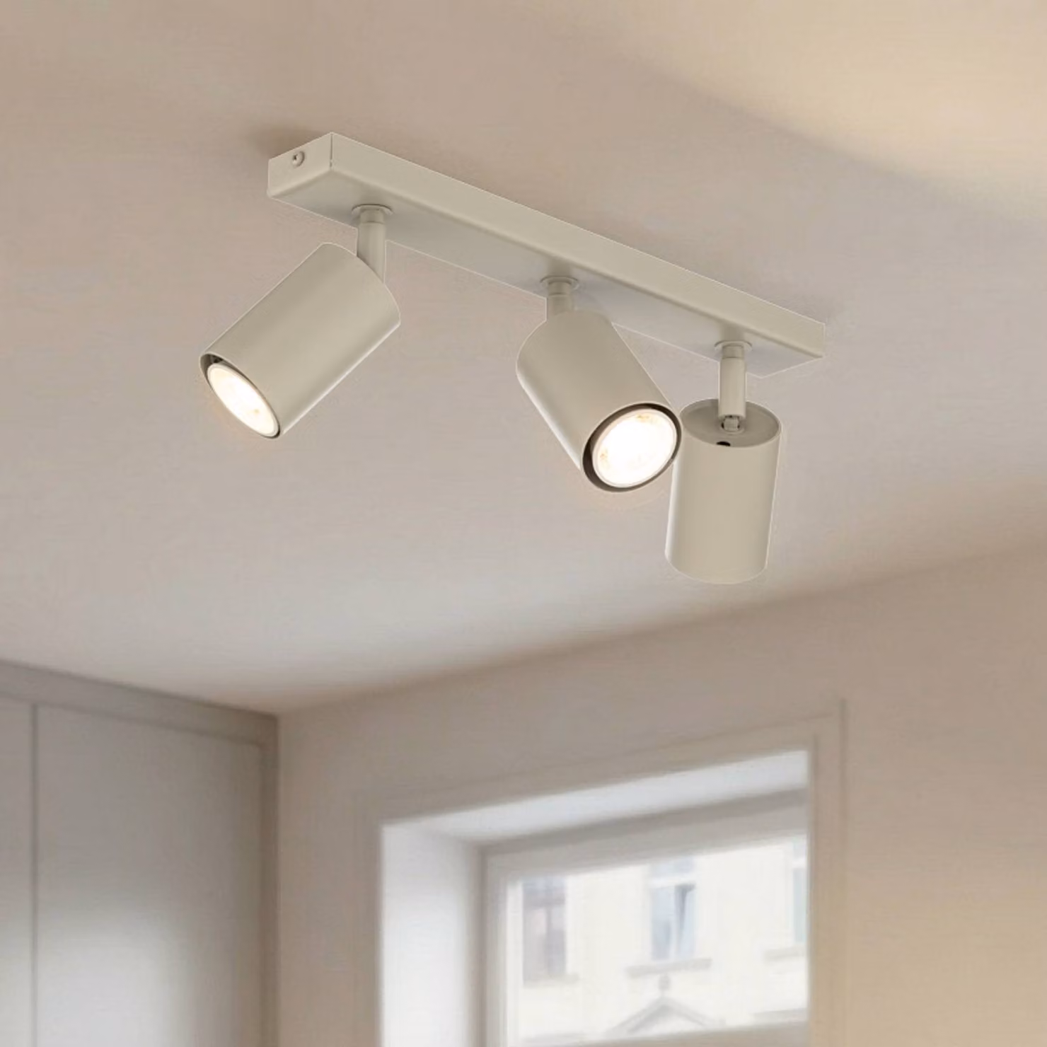Faretto da soffitto Zoom, a 3 luci, grigio-beige, acciaio, GU10 Zoom SIGMA, dimmerabile, Crema / Ambra, Soggiorno / Sala da pranzo, Metallo, Moderno, Faretto