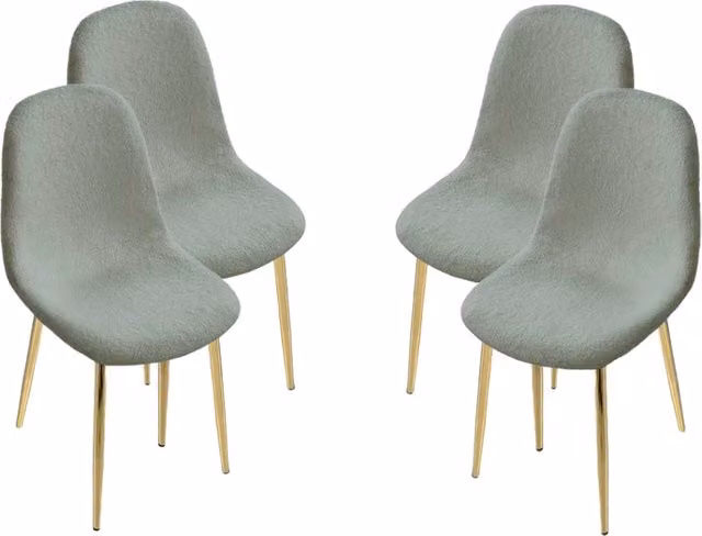 MAURY'S SET 4 SEDIE IMBOTTITE TEDDY VERDE CHIARO CON GAMBE ORO 44X48X88 CM