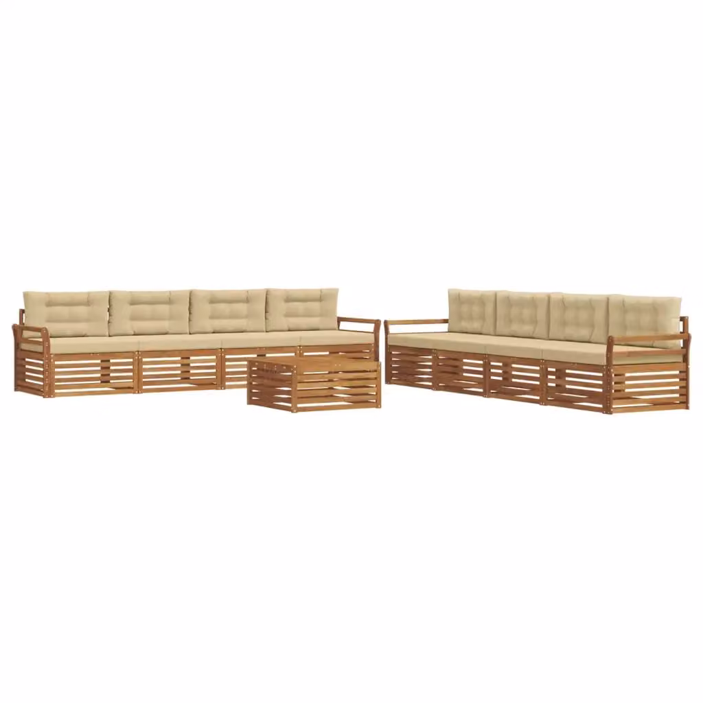 Set di mobili da giardino vidaXL composto da 9 pezzi in legno di acacia con divano a 3 posti, poltrone, tavolino da caffè e cuscini, colore beige e marrone – 2
