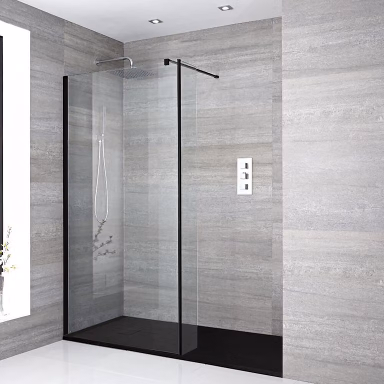 Box Doccia Walk-In a Nicchia con Piatto Doccia Ardesia e Parete Paraspruzzi (Opzionale) - Diverse Misure - Nox