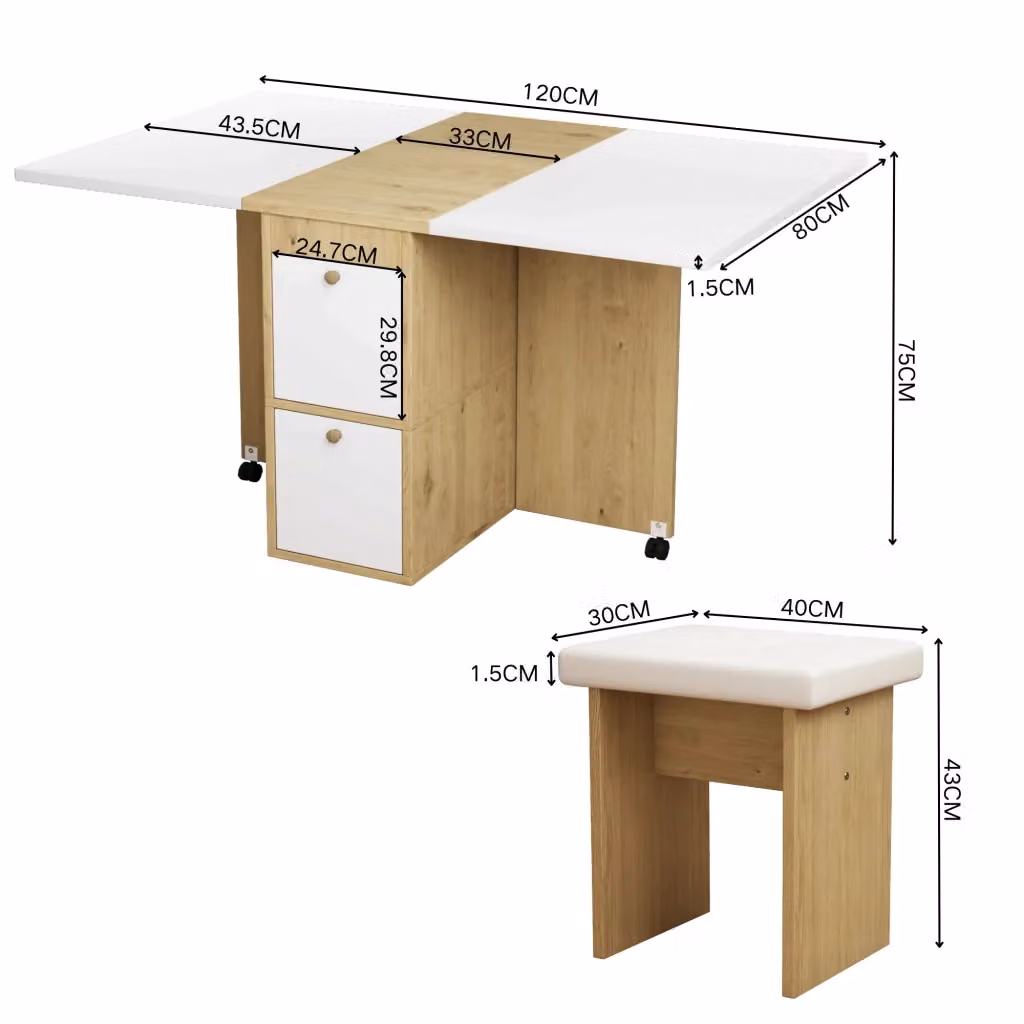 Set da pranzo moderno REDOM composto da tavolo rettangolare pieghevole e 5 sedie, colore Bianco e Rovere – 2