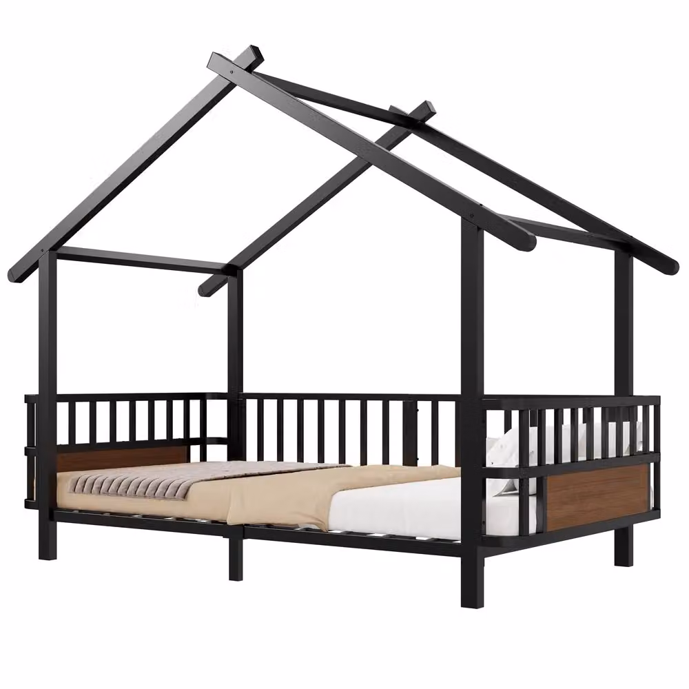 Letto per bambini Minimal in metallo nero con disegno a forma di casa L/P/H: 90 x 200 x 168,5 cm – 2
