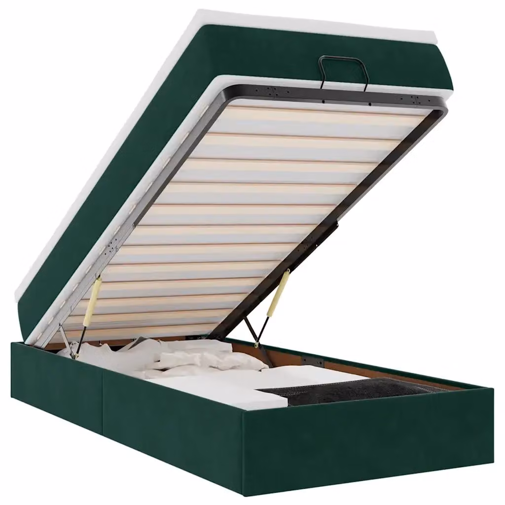 Letto con contenitore a sollevamento vidaXL in velluto verde e bianco con materasso L: 90 cm, P: 190 cm, H: 140 cm – 2
