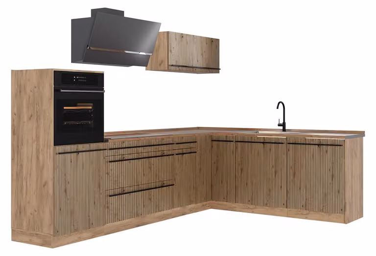Cucina angolare completa Vicco R-Line Rovere artigianale/Rovere dorato 287 x cm piano di lavoro Rovere dorato, Model 67458