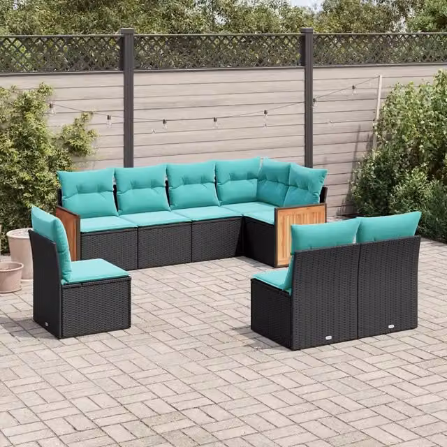 Set Divani da Giardino 8 pz con Cuscini Nero in Polyrattan 3227723