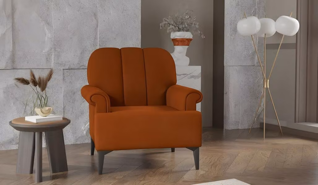 Sessel Einsitzer Stoffsessel Stoff Sitzer Polstersessel Orange Design