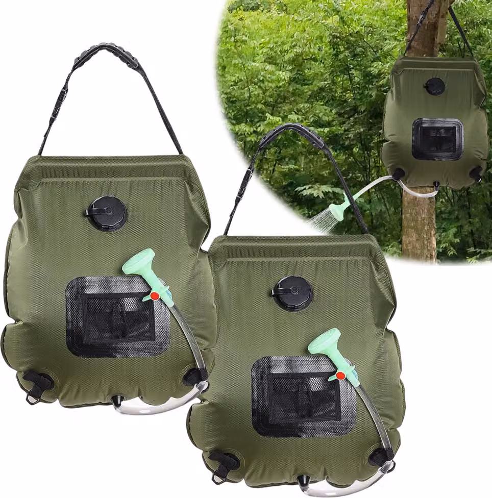 2 pezzi doccia solare borsa campeggio 20L, doccia solare acqua borsa mano doccia tubo portatile, doccia all'aperto riscaldamento solare per l'estate escursionistica