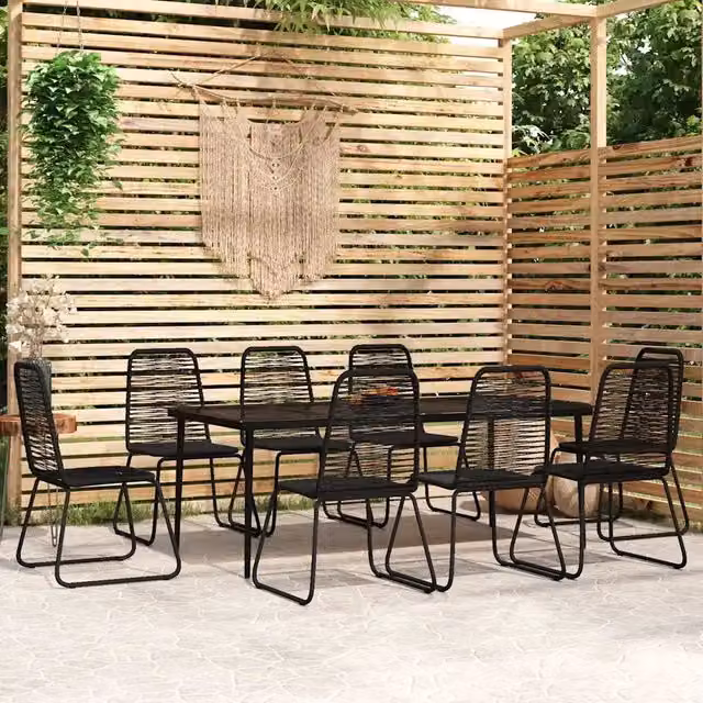Set da Pranzo per Giardino 9 pz con Cuscini Nero 3099100