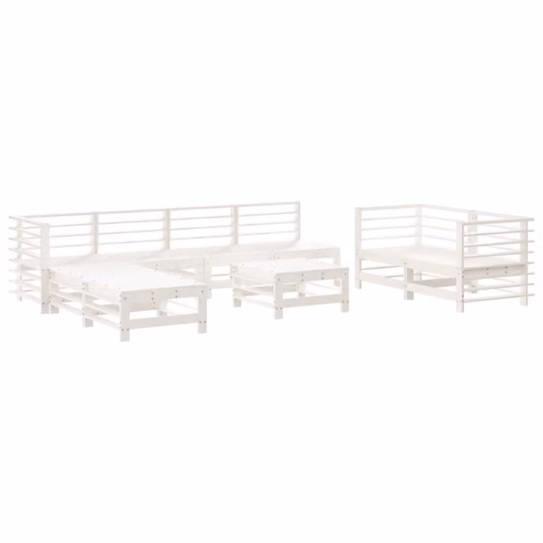 Set Salotto da Giardino 9 pz Bianco in Legno Massello di Pino