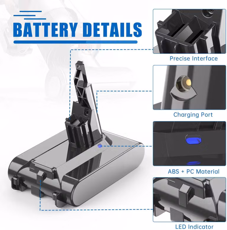 Batteria per V7 SV11 - Batteria di ricambio per aspirapolvere senza fili - 21,6 V agli ioni di litio - 6000 mAh ad alta capacità - Solo batteria - Rosso bordeaux