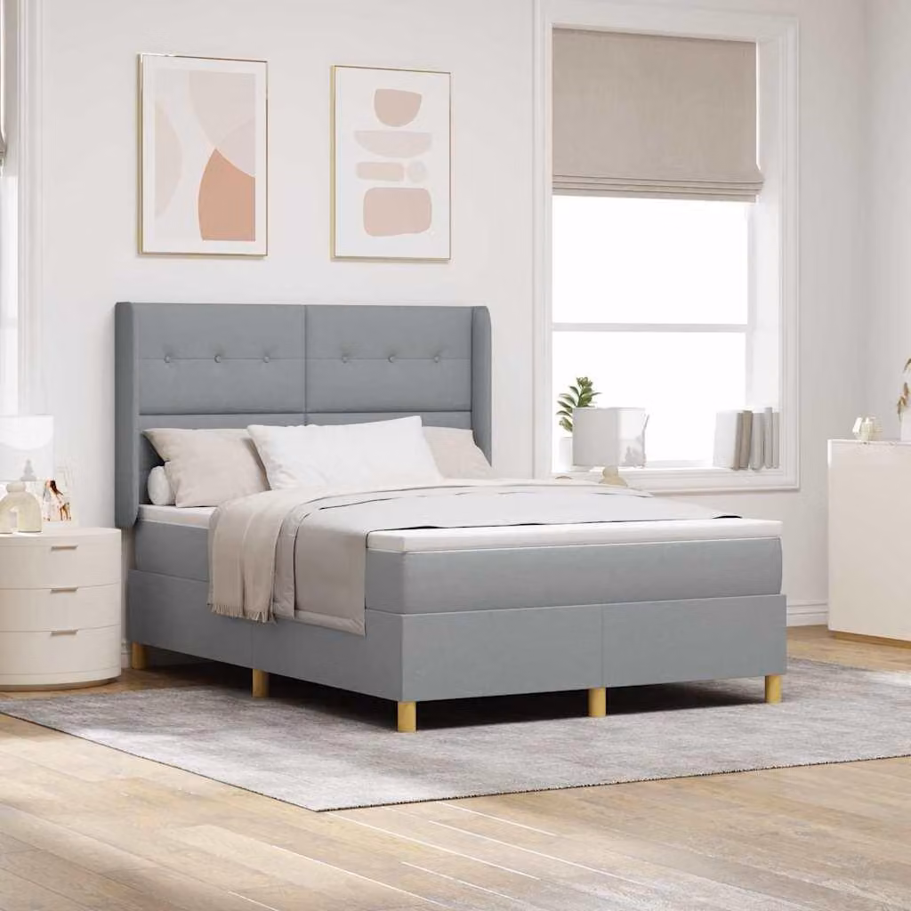 Maison Exclusive - Letto boxspring con strisce luminose a LED, grigio chiaro, 140 x 200 cm, rivestimento in tessuto