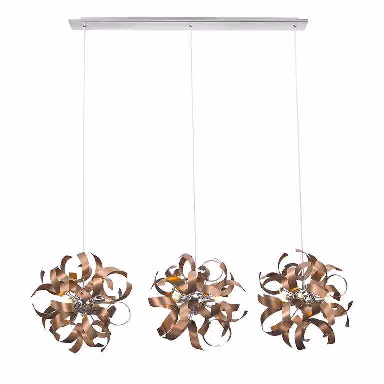Lampada a sospensione RIBBON 3xG9/33W, rame satinato/cromo, L: 110 W: 30 H: 120 cm, dimmerabile