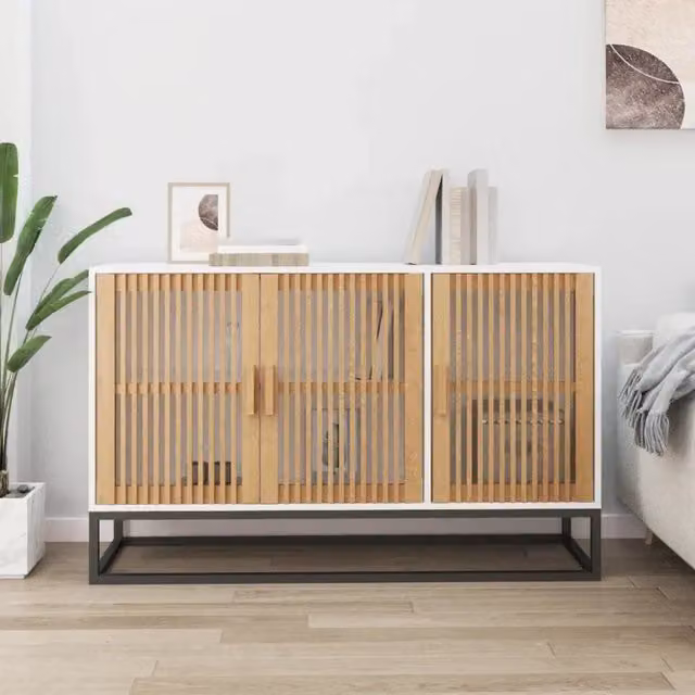 Credenza bianca vidaXL in legno e metallo per sala da pranzo, L 105 x P 30 x H 65 cm