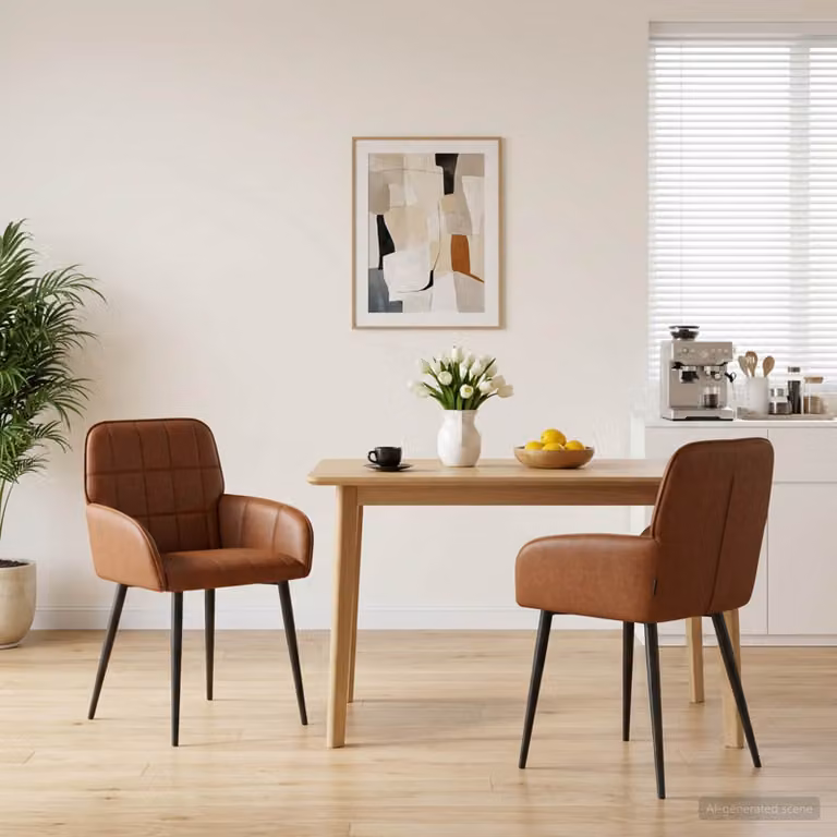 Set di 2 sedie da pranzo vidaXL in similpelle marrone, design moderno per cucina e sala da pranzo, L: 56.5 cm, P: 50 cm, H: 85 cm
