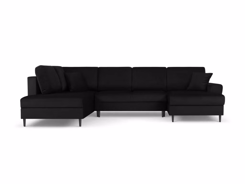 Divano panoramico convertibile Kyoto di Cosmopolitan Design con contenitore, 7 posti, velluto nero, L 313 cm x P 194 cm x H 88 cm – 2